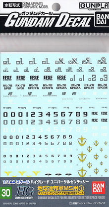 Gundam Decal No.30 HGUC Earth Federation MS (1) Multiuse - Collector Life - Bandai